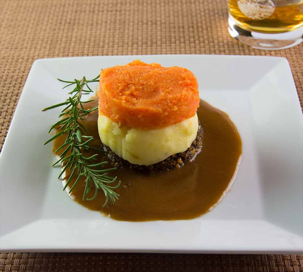 Haggis, Neeps, and Tatties with Whiskey Cream Sauce, Fine Dining Style ...